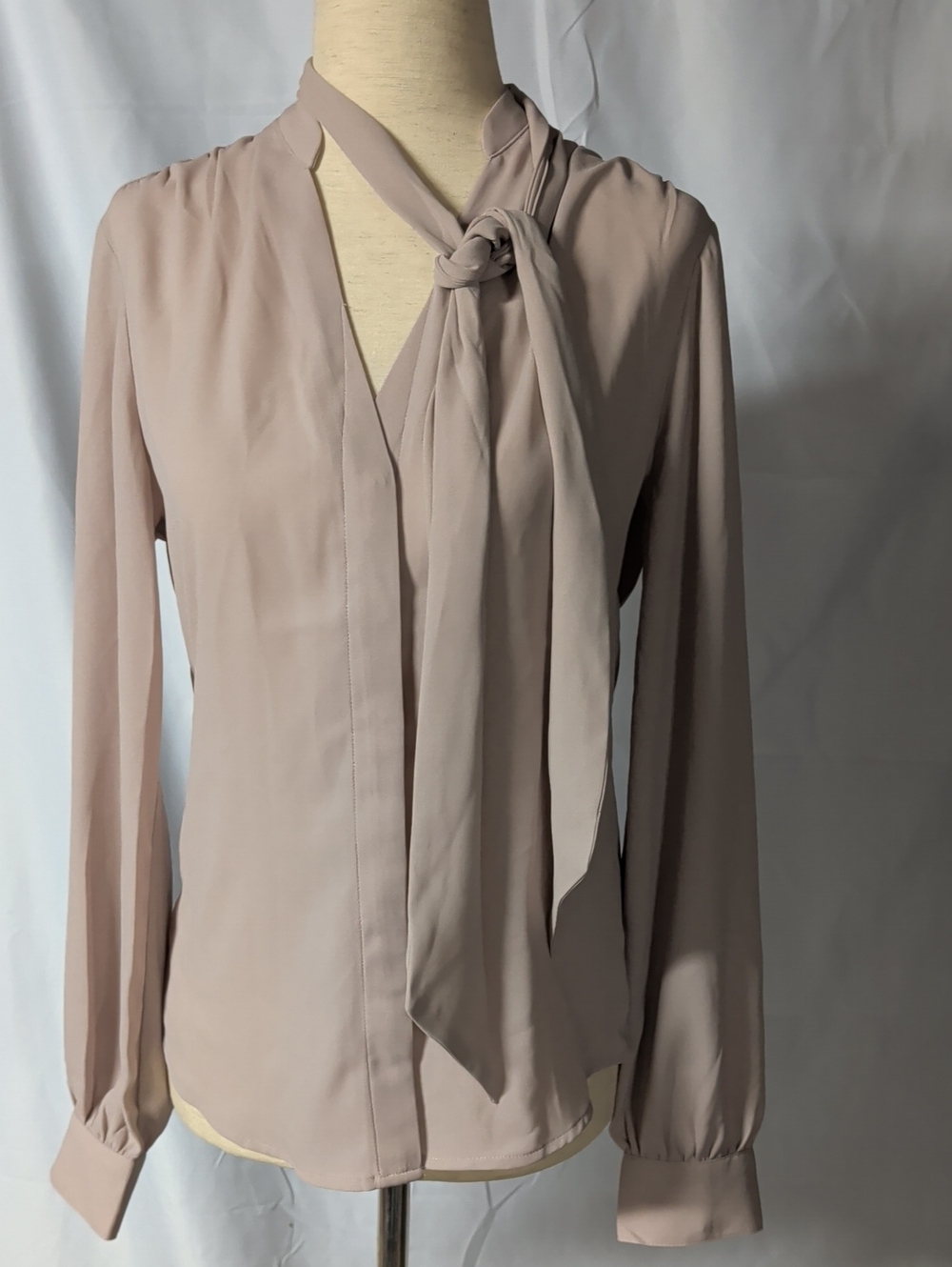 Express Long-Sleeve Tie-Neck Blouse in Dusty Rose
